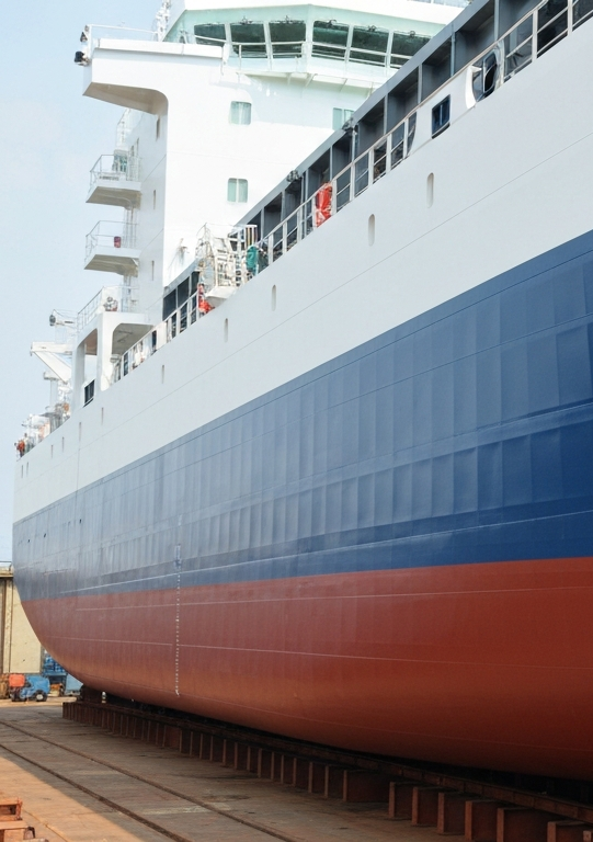 Cargo vessel with a flawless freshly applied protective marine coating, no corrosion