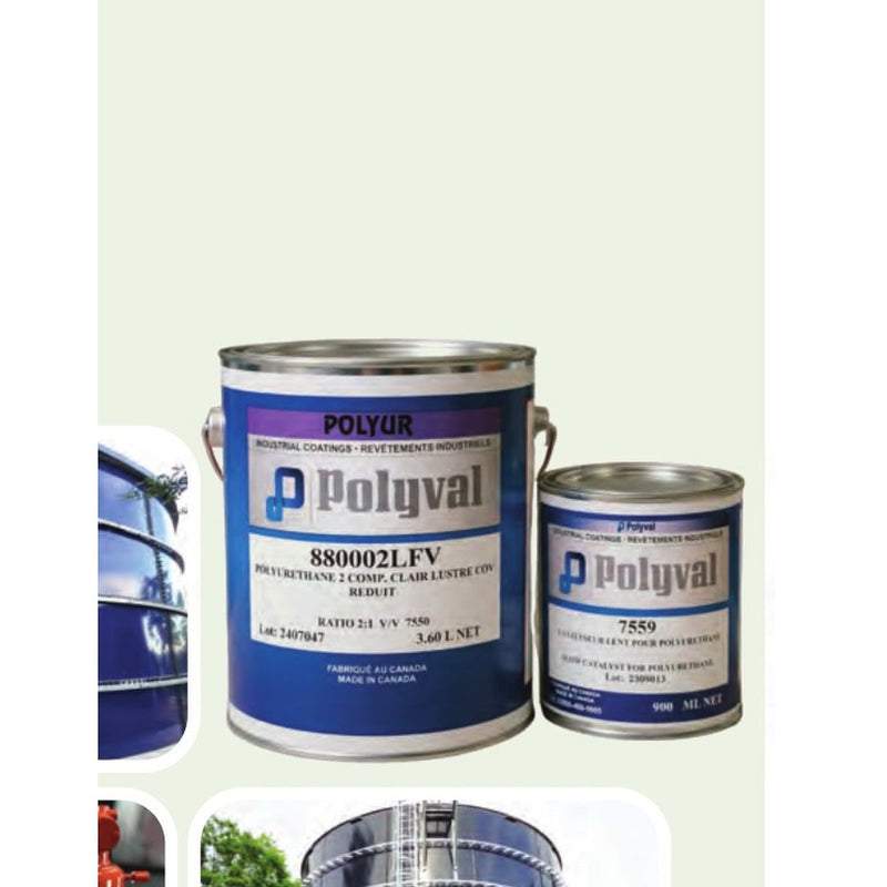 Polyur 8000 Series — Polyval-branded base + catalyst can pair, aliphatic acrylic polyurethane high-gloss DTM topcoat