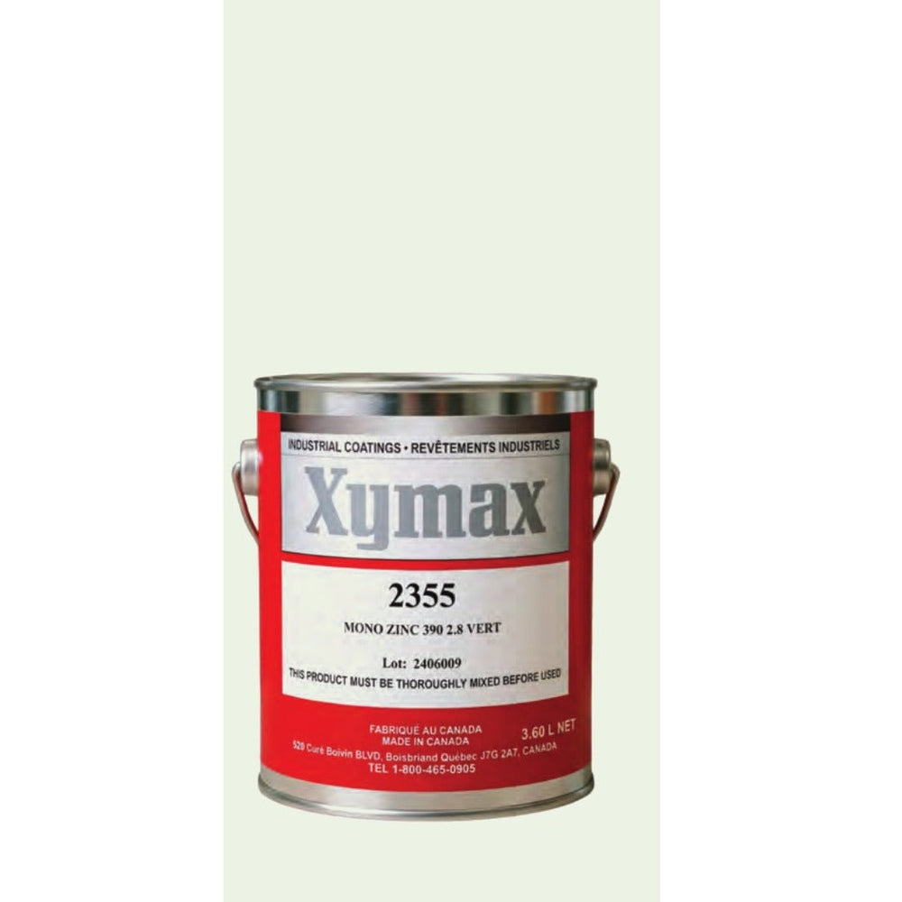 Xymax Mono Zinc 390 — red Xymax-branded can, MIO zinc-pigmented moisture-cure primer with 65% zinc DFT